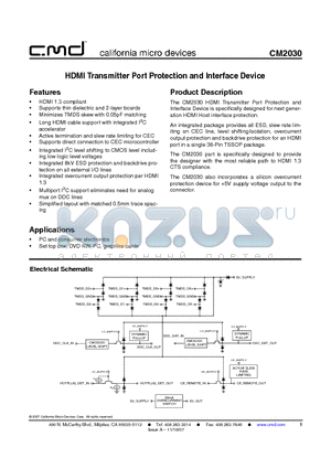 CM2030 datasheet - HDMI Transmitter Port Protection and Interface Device