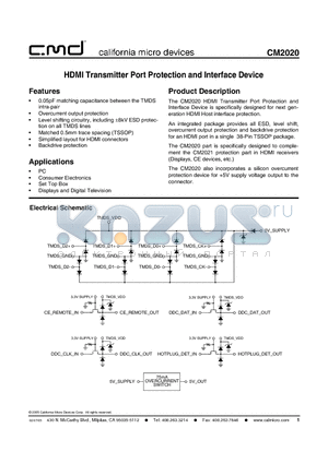 CM2020-00TR datasheet - HDMI TRANSMITTER PORT PROTECTION AND INTERFACE DEVICE
