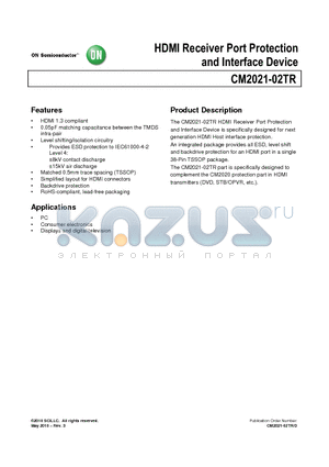 CM2021-02TR datasheet - HDMI Receiver Port Protection and Interface Device