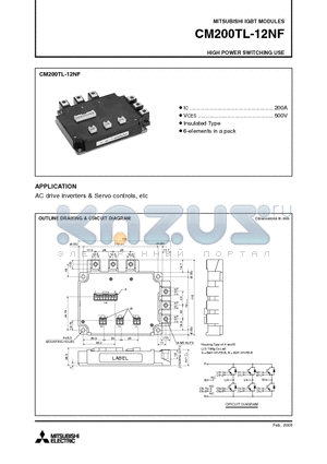 CM200TL-12NF datasheet - IGBT MODULES HIGH POWER SWITCHING USE