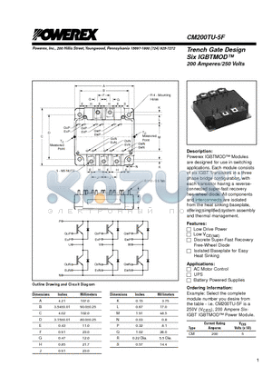 CM200TU-5F datasheet - Trench Gate Design Six IGBTMOD 200 Amperes/250 Volts