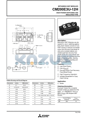 CM200E3U-12H datasheet - HIGH POWER SWITCHING USE INSULATED TYPE