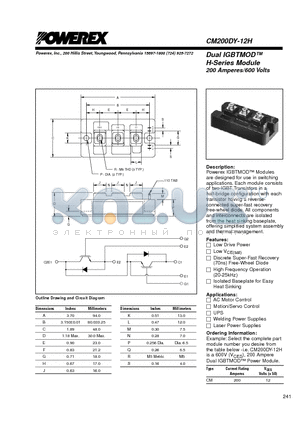 CM200DY-12H datasheet - Dual IGBTMOD  200 Amperes/600 Volts