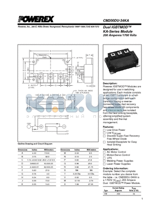 CM200DU-34KA datasheet - Dual IGBTMOD KA-Series Module 200 Amperes/1700 Volts
