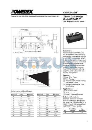 CM200DU-24F datasheet - Trench Gate Design Dual IGBTMOD 200 Amperes/1200 Volts