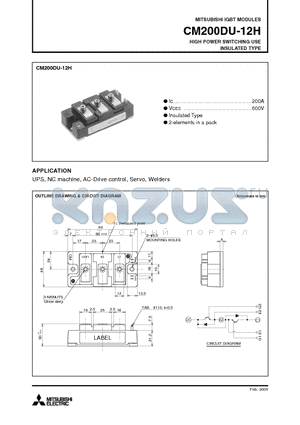 CM200DU-12H datasheet - IGBT MODULES HIGH POWER SWITCHING USE INSULATED TYPE