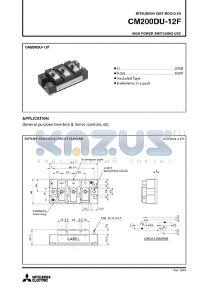 CM200DU-12F datasheet - IGBT MODULES HIGH POWER SWITCHING USE