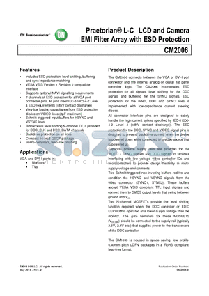 CM2006-02QR datasheet - Praetorian L-C LCD and Camera EMI Filter Array with ESD Protection