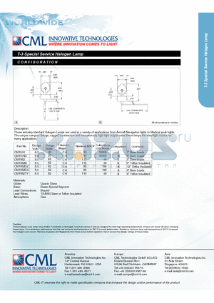 CM1974D datasheet - T-3 Special Service Halogen Lamp