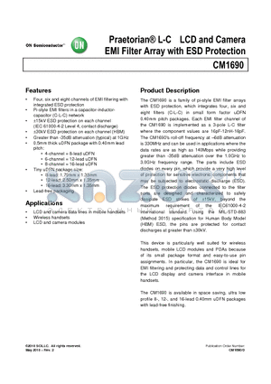 CM1690-04DE datasheet - Praetorian L-C LCD and Camera EMI Filter Array with ESD Protection