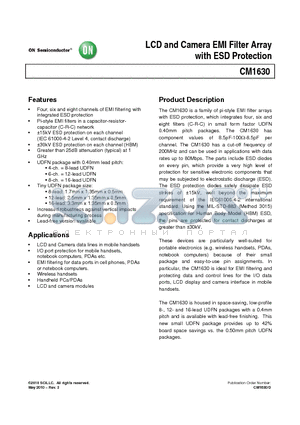 CM1630-04DE datasheet - LCD and Camera EMI Filter Array with ESD Protection