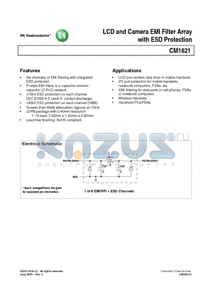 CM1621 datasheet - LCD and Camera EMI Filter Array with ESD Protection
