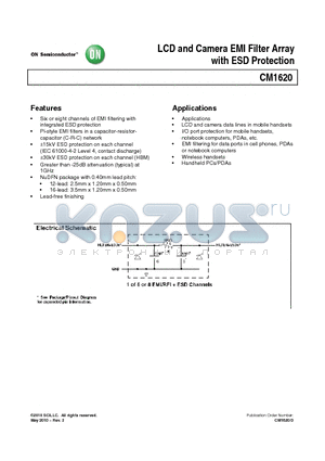 CM1620-08DE datasheet - LCD and Camera EMI Filter Array with ESD Protection
