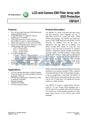 CM1631 datasheet - LCD and Camera EMI Filter Array with ESD Protection