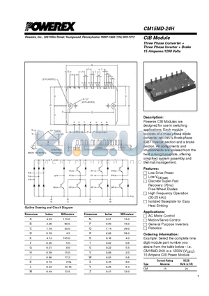 CM15MD-24H datasheet - CIB Module Three Phase Converter  Three Phase Inverter  Brake 15 Amperes/1200 Volts