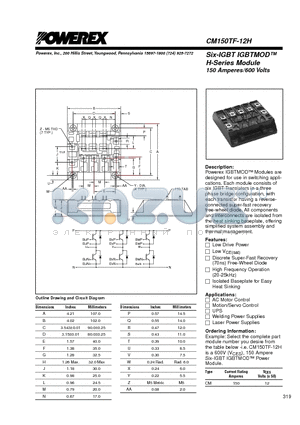 CM150TF-12H datasheet - Six-IGBT IGBTMOD 150 Amperes/600 Volts