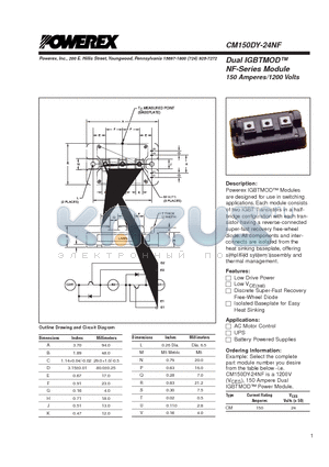 CM150DY-24NF datasheet - Dual IGBTMOD NF-Series Module 150 Amperes/1200 Volts
