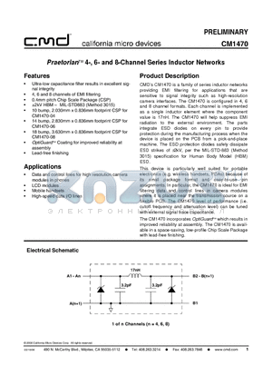CM1470-08CP datasheet - Praetorian 4-, 6- and 8-Channel Series Inductor Networks