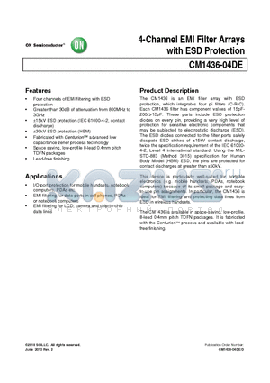 CM1436-04DE datasheet - 4-Channel EMI Filter Arrays with ESD Protection