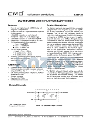 CM1431-06DE datasheet - LCD and Camera EMI Filter Array with ESD Protection