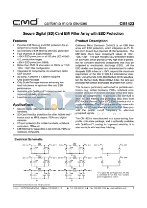 CM1423-03CS datasheet - Secure Digital (SD) Card EMI Filter Array with ESD Protection