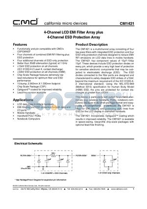 CM1421-03CS datasheet - 4-Channel LCD EMI Filter Array plus / 4-Channel ESD Protection Array