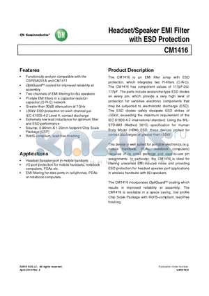 CM1416-03CP datasheet - Headset/Speaker EMI Filter with ESD Protection