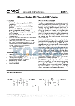 CM1414-03CS datasheet - 2 Channel Headset EMI Filter with ESD Protection