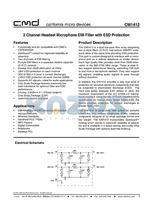 CM1412-03CS datasheet - 2 Channel Headset Microphone EMI Filter with ESD Protection
