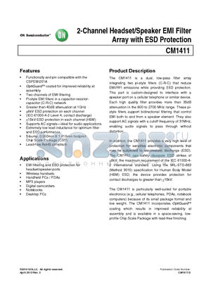 CM1411 datasheet - 2-Channel Headset/Speaker EMI Filter Array with ESD Protection