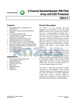 CM1411-03CP datasheet - 2-Channel Headset/Speaker EMI Filter Array with ESD Protection