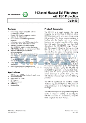 CM1410 datasheet - 4-Channel Headset EMI Filter Array with ESD Protection