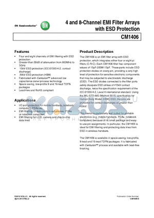 CM1406-04DE datasheet - 4 and 8-Channel EMI Filter Arrays with ESD Protection