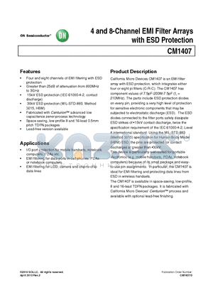 CM1407 datasheet - 4 and 8-Channel EMI Filter Arrays with ESD Protection