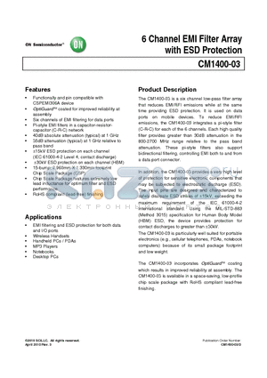 CM1400-03CP datasheet - 6 Channel EMI Filter Array with ESD Protection