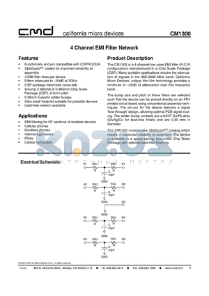 CM1300-03CS datasheet - 4 Channel EMI Filter Network