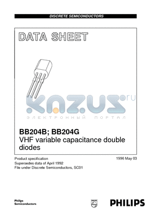 BB204G datasheet - VHF variable capacitance double diodes