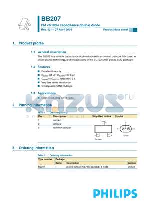 BB207 datasheet - FM variable capacitance double diode