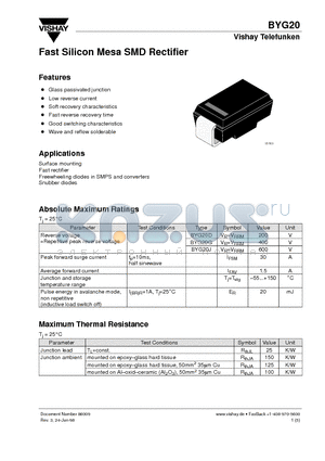 BYG20G datasheet - Fast Silicon Mesa SMD Rectifier