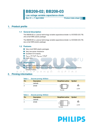 BB208-02 datasheet - Low voltage variable capacitance diode