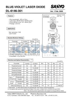 DL-6146-301 datasheet - BLUE-VIOLET LASER DIODE