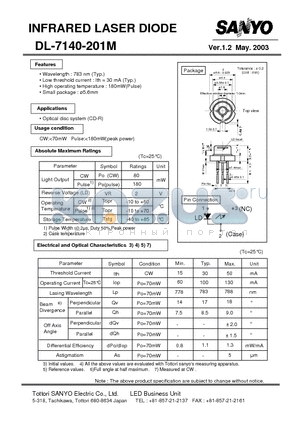 DL-7140-201M datasheet - INFRARED LASER DIODE