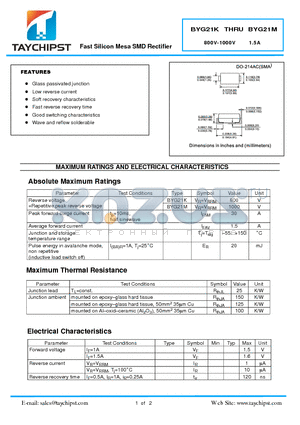 BYG21M datasheet - Fast Silicon Mesa SMD Rectifier