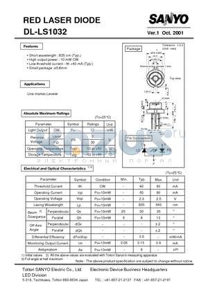 DL-LS1032 datasheet - RED LASER DIODE