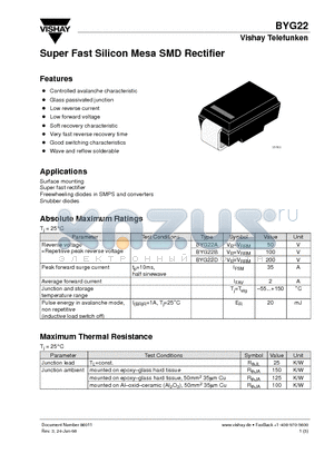 BYG22A datasheet - Super Fast Silicon Mesa SMD Rectifier