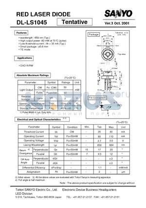 DL-LS1045 datasheet - RED LASER DIODE