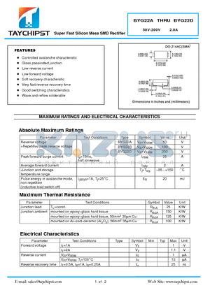 BYG22A datasheet - Super Fast Silicon Mesa SMD Rectifier