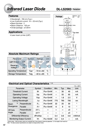 DL-LS2003 datasheet - INFRARED LASER DIODE