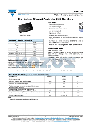 BYG23T datasheet - High Voltage Ultrafast Avalanche SMD Rectifiers