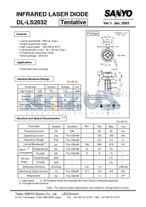 DL-LS2032 datasheet - INFRARED LASER DIODE